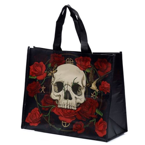 Einkaufstasche Totenkopf + Rosen